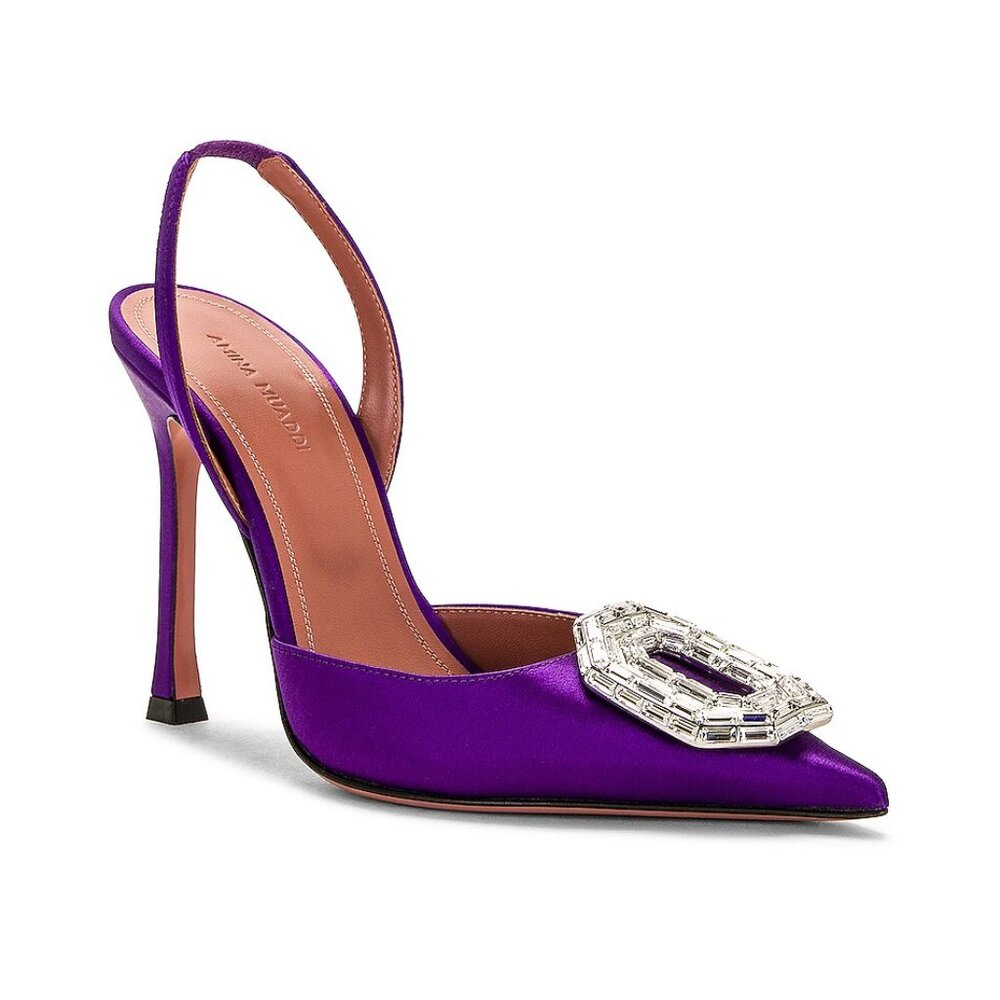 AMINA MUADDI Camelia Satin 105 Sling Heel in PURPLE SIZE 8, Sold out! $1260